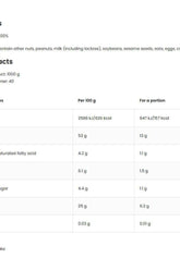 Nutritional information for OstroVit Nutvit 100% Almond Butter per 100g and serving size.